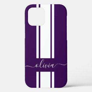 Modern Trendy Racing Stripes monogrammed iPhone 12 Case