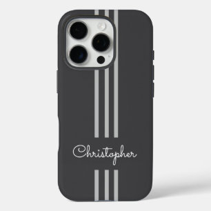 Modern Trendy Racing Stripes monogrammed iPhone 16 Pro Case