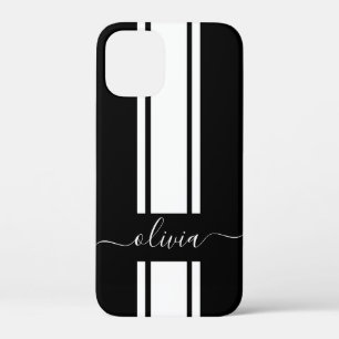 Modern Trendy Racing Stripes monogrammed iPhone 12 Mini Case