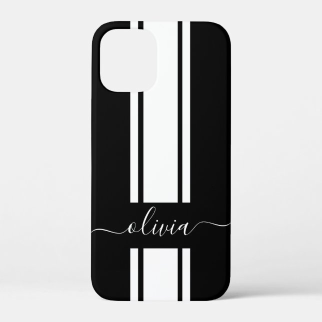 Modern Trendy Racing Stripes monogrammed  Case-Mate iPhone Case (Back)