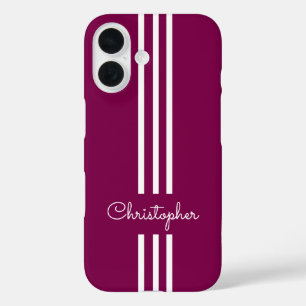 Modern Trendy Racing Stripes monogrammed  iPhone 16 Case