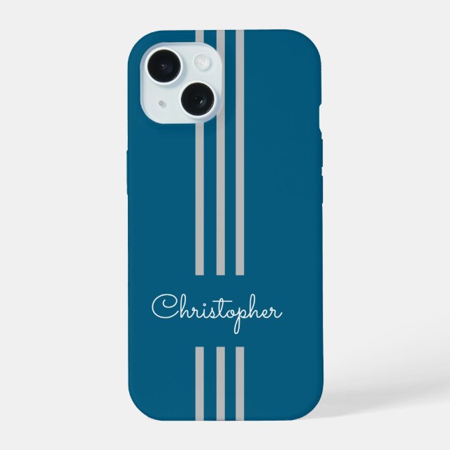 Modern Trendy Racing Stripes monogrammed  iPhone 15 Case (Back)