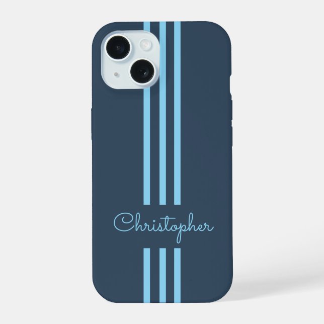 Modern Trendy Racing Stripes monogrammed  iPhone 15 Case (Back)