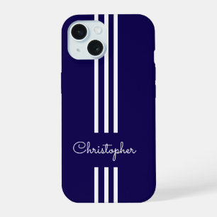 Modern Trendy Racing Stripes monogrammed iPhone 15 Case