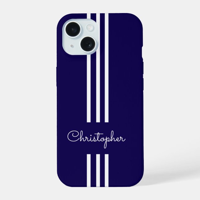 Modern Trendy Racing Stripes monogrammed  iPhone 15 Case (Back)