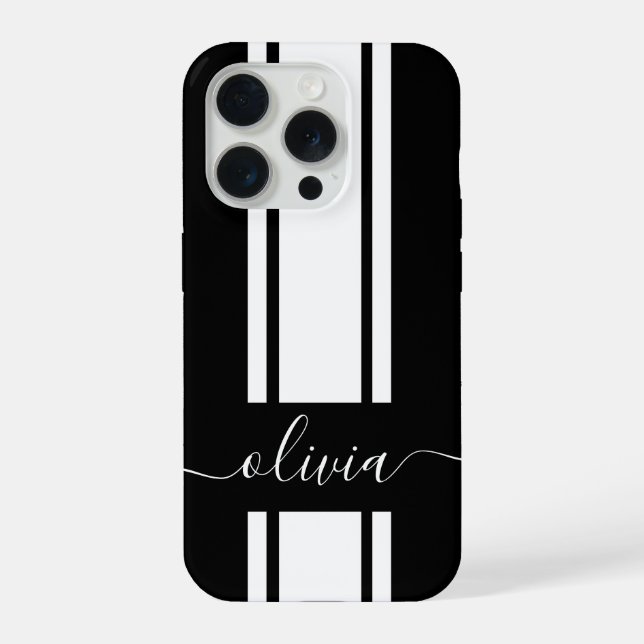 Modern Trendy Racing Stripes monogrammed  iPhone Case (Back)