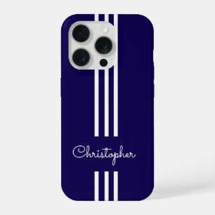 Modern Trendy Racing Stripes monogrammed iPhone 15 Pro Case