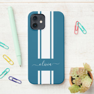 Modern Trendy Racing Stripes monogrammed  iPhone 12 Case
