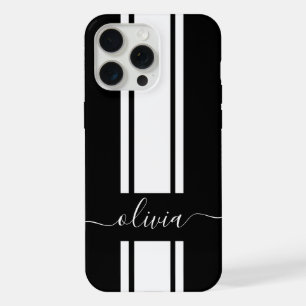 Modern Trendy Racing Stripes monogrammed iPhone 15 Pro Max Case