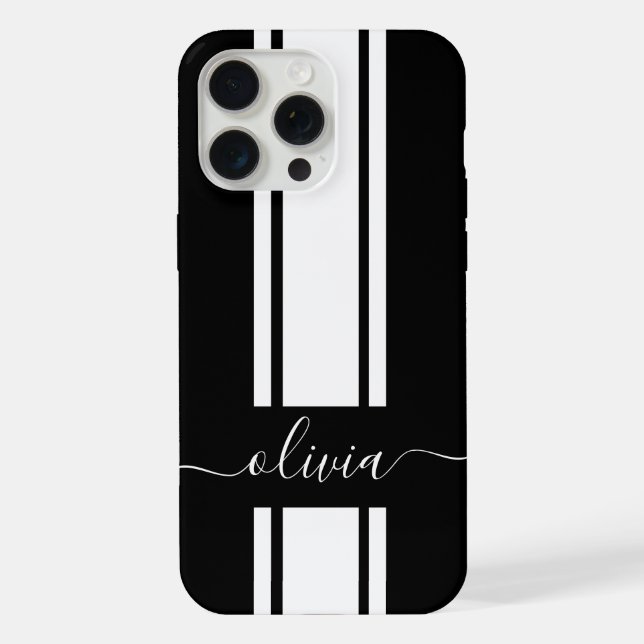 Modern Trendy Racing Stripes monogrammed  iPhone Case (Back)