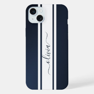 Modern Trendy Racing Stripes monogrammed iPhone 15 Plus Case