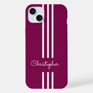 Modern Trendy Racing Stripes monogrammed iPhone 15 Plus Case