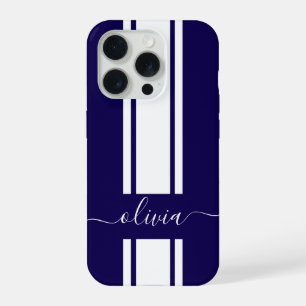 Modern Trendy Racing Stripes monogrammed iPhone 15 Pro Case