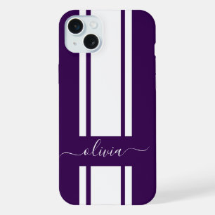 Modern Trendy Racing Stripes monogrammed  iPhone 15 Plus Case