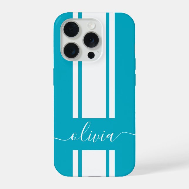Modern Trendy Racing Stripes monogrammed  iPhone Case (Back)