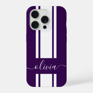 Modern Trendy Racing Stripes monogrammed iPhone 15 Pro Case