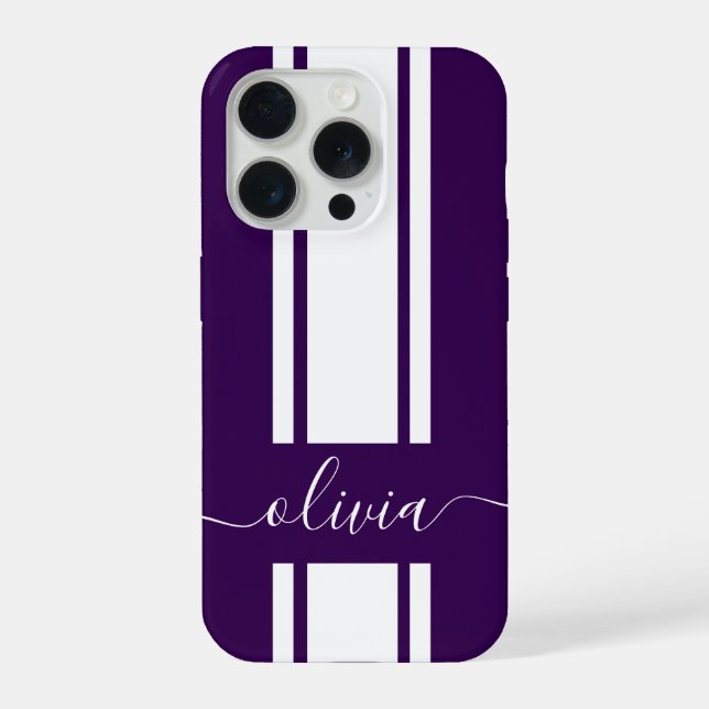 Modern Trendy Racing Stripes monogrammed  iPhone Case (Back)