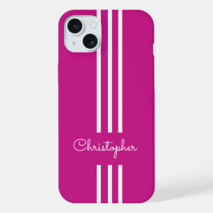 Modern Trendy Racing Stripes monogrammed iPhone 15 Plus Case