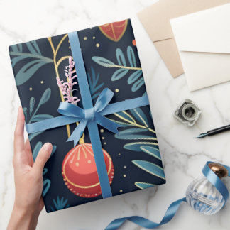 Modern Trendy Red & Blue Elegant Christmas Wrapping Paper