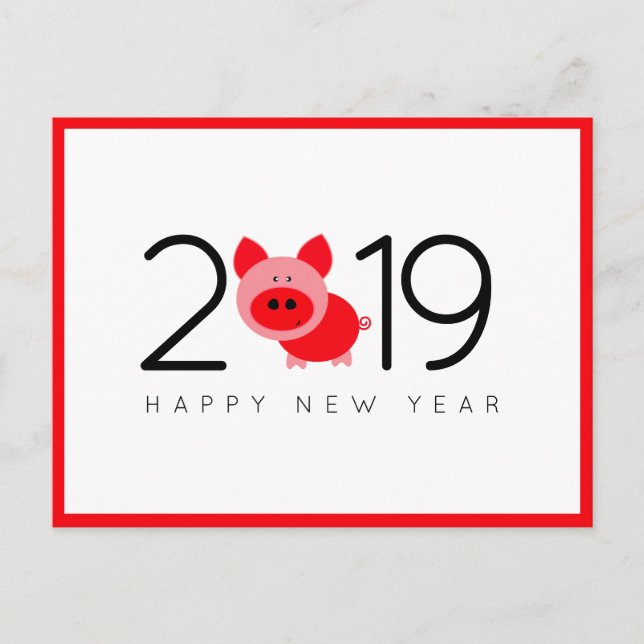 Modern Trendy Red Chinese New Year of the Pig 2019 Postcard (Front)