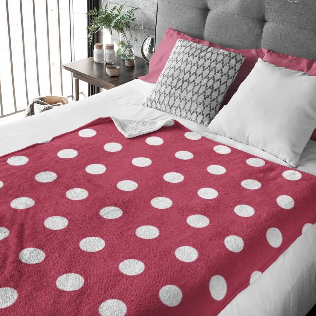 Modern Trendy Red Magenta Polka Dots  Fleece Blanket (Creator Uploaded)