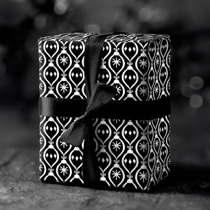 Modern Trendy Retro Black Holiday Ornament Pattern Wrapping Paper