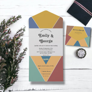 Modern Trendy Retro Colourful Art Deco Chic Weddin All In One Invitation