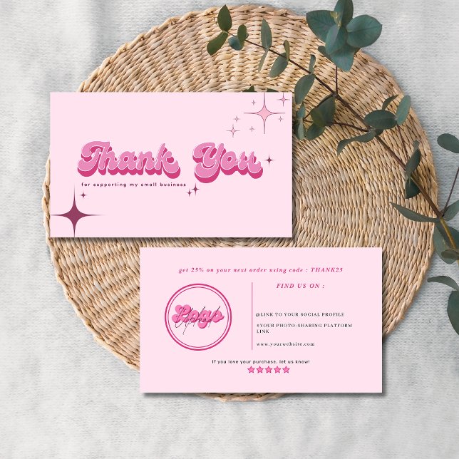 Modern trendy retro pink script order thank you business card (Creator Uploaded)