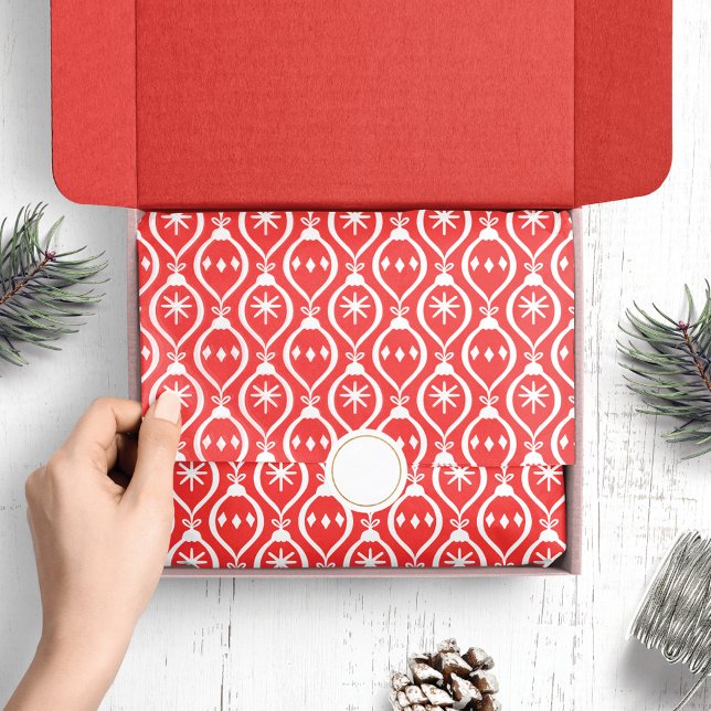 Modern Trendy Retro Red Holiday Ornament Pattern  Tissue Paper (Creator Uploaded)
