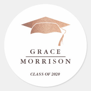 Modern & Trendy Rose Gold Personalised Graduation Classic Round Sticker