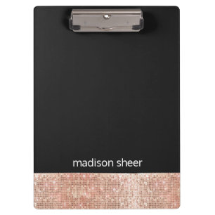 Modern Trendy Rose Gold Sequin Black Clipboard