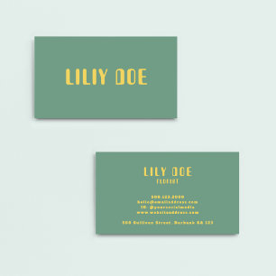 Modern Trendy Sage Green & Yellow Mustard Script Business Card