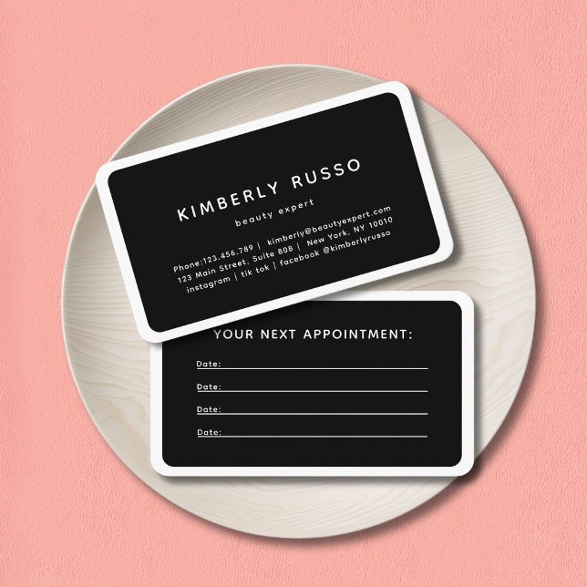 Modern, Trendy, Salon Appointment Card (Modern, trendy, salon, black appointment card.)