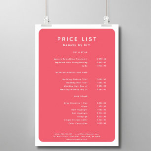 Modern, Trendy, Salon Price List Poster