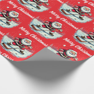 Modern Trendy Santa Playing Ice Hockey Wrapping Paper