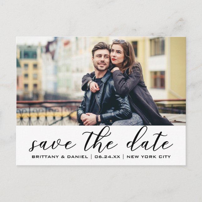 Modern Trendy | Save The Date Photo Announcement Postcard (Front)