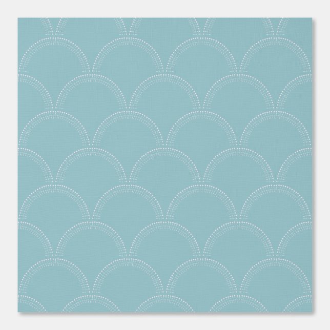Modern trendy scallop shell sgraffito dusty blue wallpaper (Front)