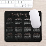 Modern Trendy Script Black Rose Gold 2024 Calendar Mouse Pad<br><div class="desc">A trendy modern calligraphy script 2024 calendar mouse pad with rose gold lettering on a black background. You can even add more text or images,  customise background colour.</div>