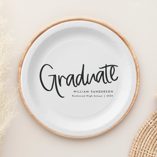 Modern Trendy Script Black & White Graduation Paper Plate (Creator Uploaded)