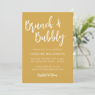 Modern Trendy Script Brunch Bubbly Shower Yellow Invitation