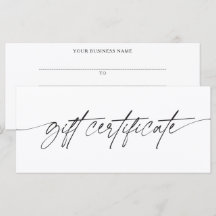 Modern Trendy Script Business Gift Certificate