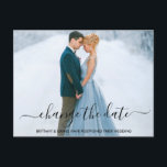 Modern Trendy Script Change The Date Photo Postcard<br><div class="desc">Modern Trendy Script Change The Date Wedding Postponement Couple Photo Postcard</div>