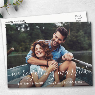 Modern Trendy Script Getting Married Save The Date Postcard