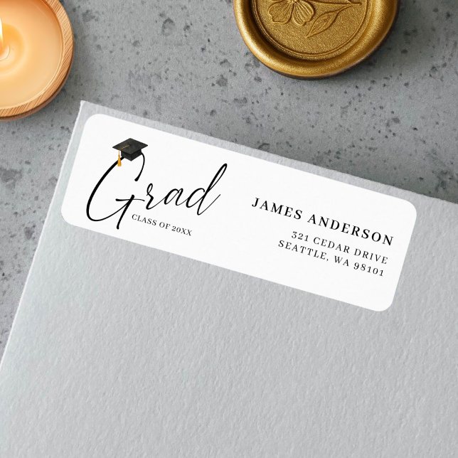 Modern Trendy Script Graduation Return Address Label (Creator Uploaded)