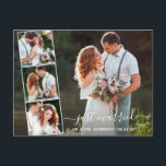 Modern Trendy Script Just Married 4 Photo Postcard<br><div class="desc">Modern Trendy Script Wedding 4 Photo Just Married Announcement Postcard</div>