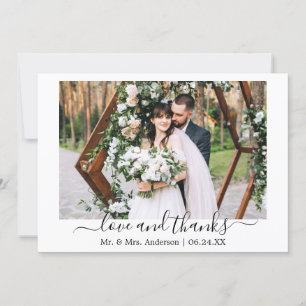 Modern Trendy Script Love Thanks Wedding Photo Thank You Card