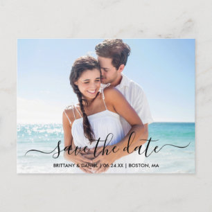 Modern Trendy Script Photo Save The Date Postcard