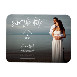 Modern Trendy Script Photo Save the Date Wedding  Magnet