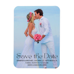 modern trendy script save the date beach photo magnet