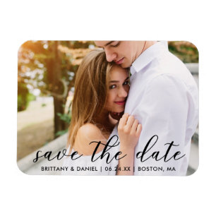 Modern Trendy Script Save The Date   Photo Magnet
